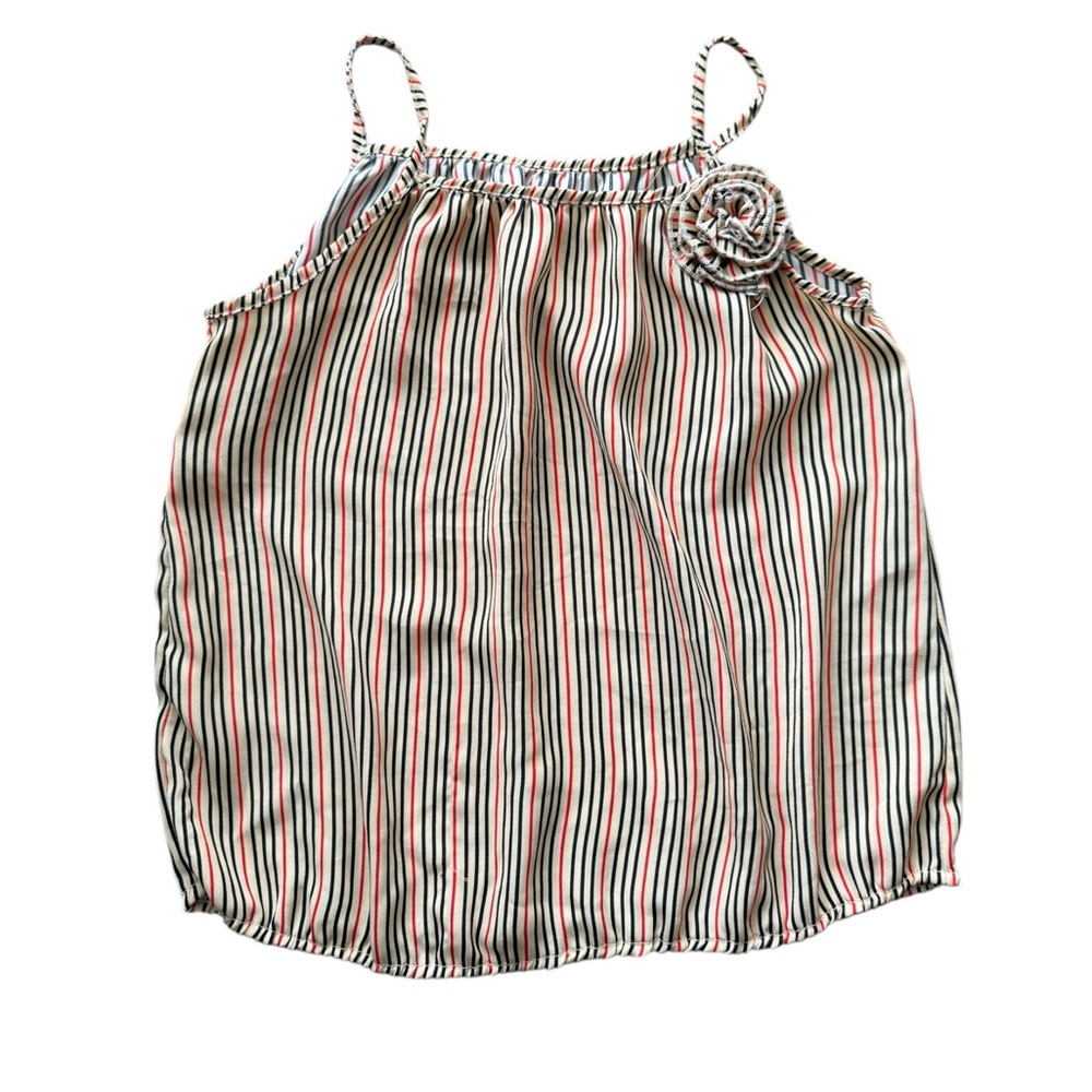 Striped tank Top with Floral material Accent